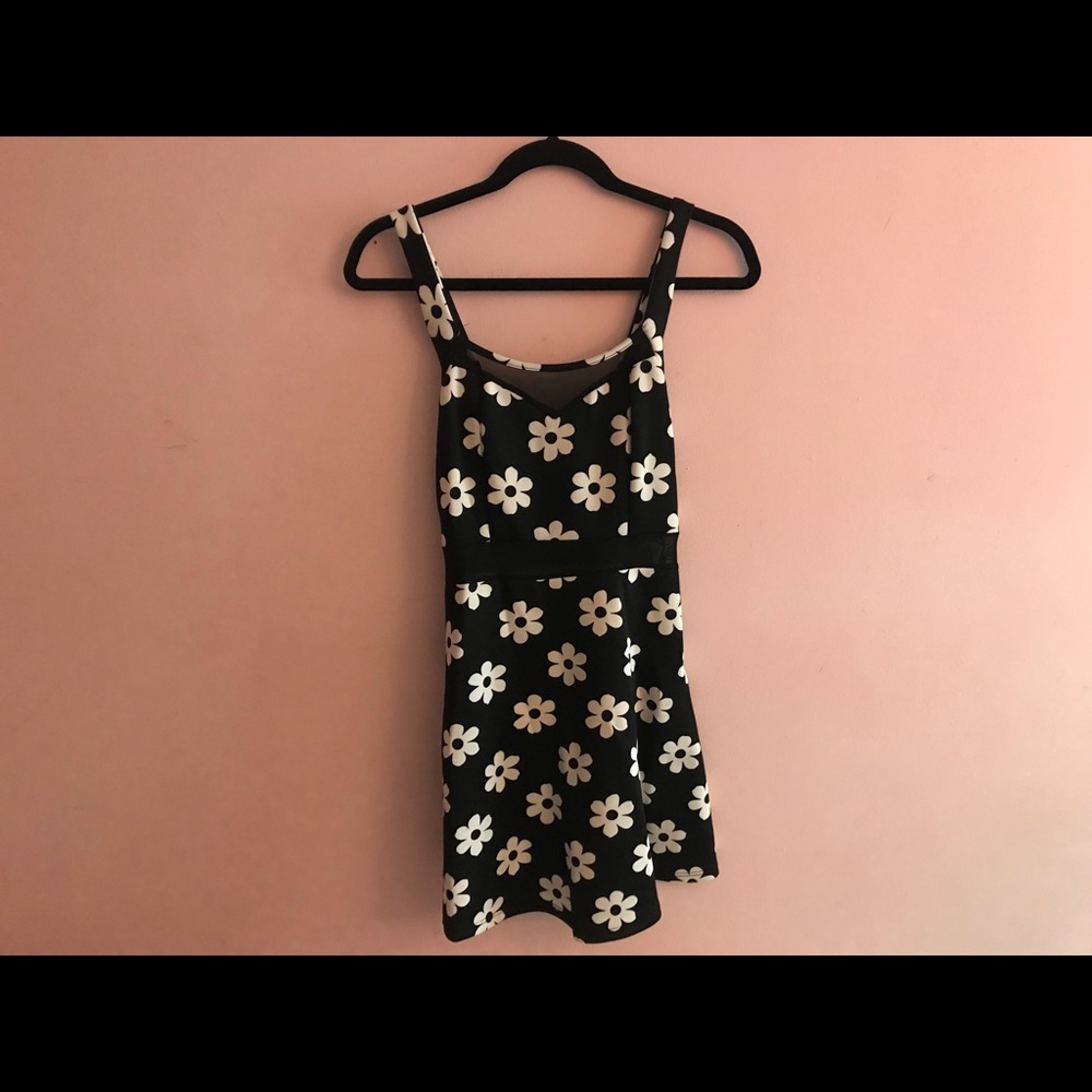 Black and White Floral Dress with Mesh Middle